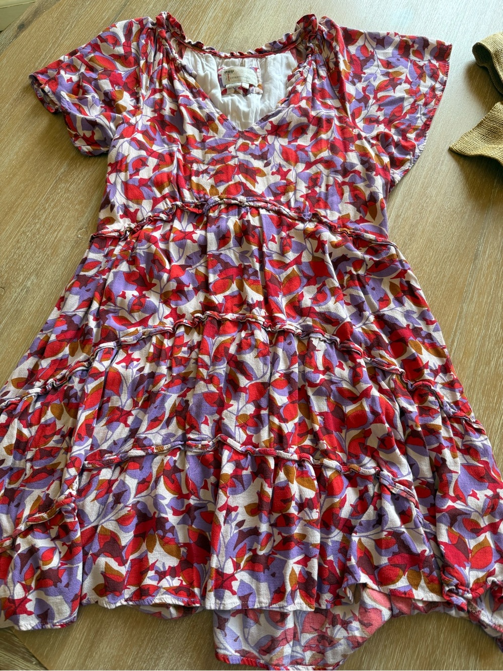 Anthropologie Red & Purple Floral Tiered Midi Dress